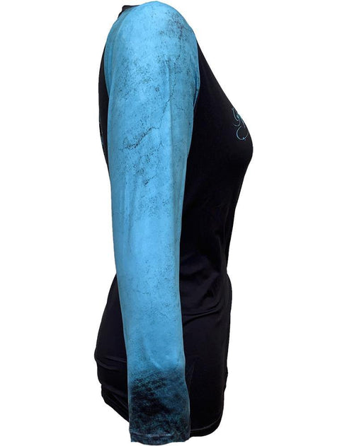 Women's V-neck Redfish Outline in Blue on Black Performance Shirt - KnottyTails